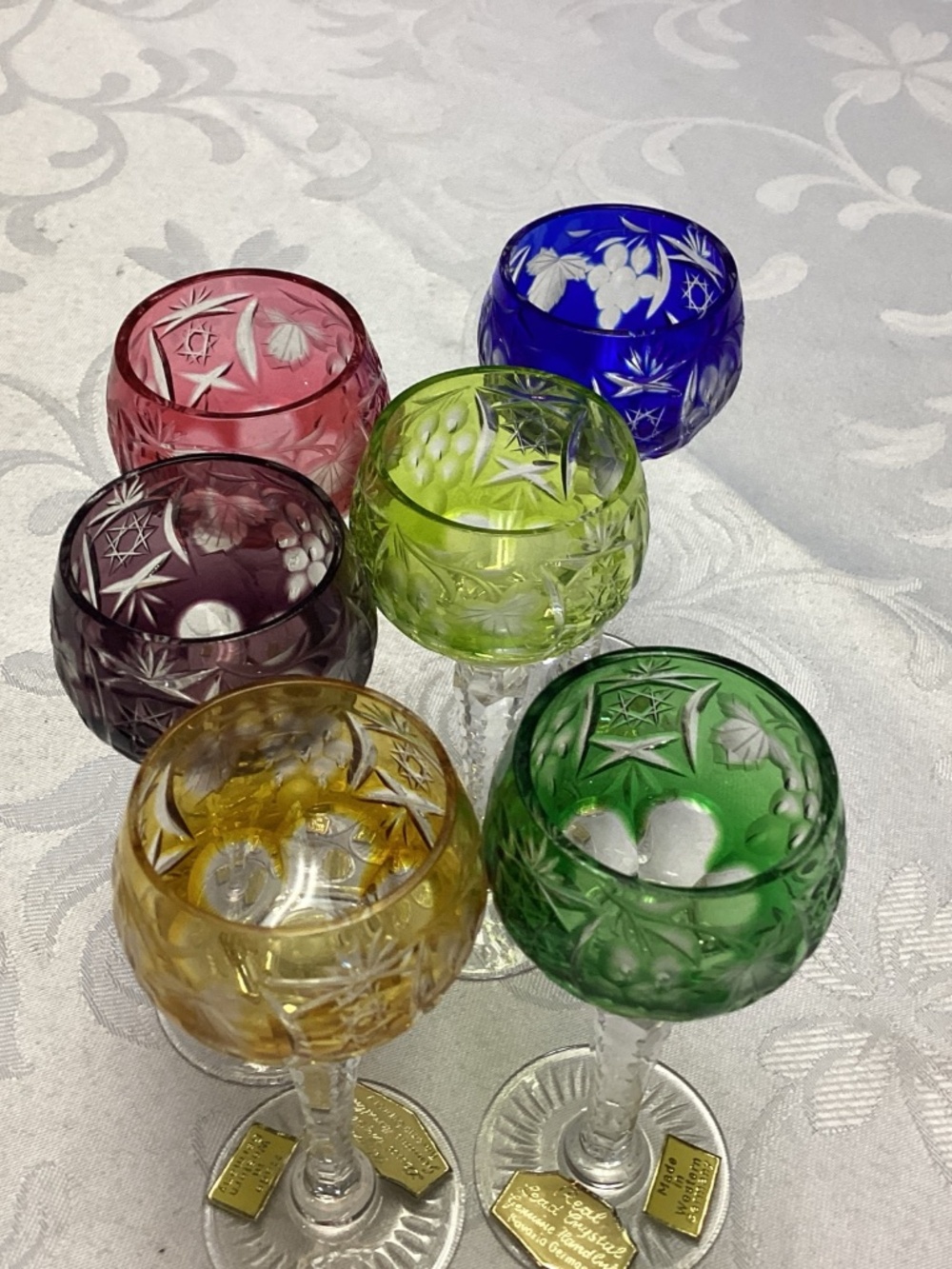 Vtg Set of 5 Nachtmann Traube Cut‎ to Clear Crystal Cordial Glasses Mixed Colors